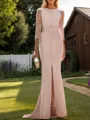 Sheath/Column Stretch Crepe Scoop Long Sleeves Floor-Length Mother of the Bride Dress