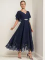 A-line/Princess Chiffon V-neck 1/2 Sleeves Ankle-Length Mother of the Bride Dress