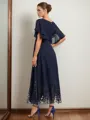 A-line/Princess Chiffon V-neck 1/2 Sleeves Ankle-Length Mother of the Bride Dress