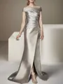 Sheath/Column Satin Off-the-Shoulder Sleeveless Sweep-Train Mother of the Bride Dress