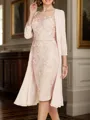 Sheath/Column Chiffon Scoop 3/4 Sleeves Knee-Length Mother of the Bride Dress