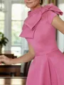 A-line/Princess Satin High Neck Short Sleeves Tea-Length Mother of the Bride Dress