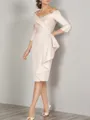 Sheath/Column Satin V-neck 3/4 Sleeves Knee-Length Mother of the Bride Dress