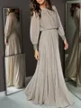A-line/Princess Chiffon Scoop Long Sleeves Floor-Length Mother of the Bride Dress