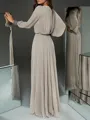 A-line/Princess Chiffon Scoop Long Sleeves Floor-Length Mother of the Bride Dress