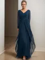A-line/Princess Chiffon V-neck Long Sleeves Floor-Length Mother of the Bride Dress
