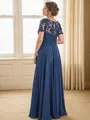 A-line Scoop Short Sleeves Appliques Lace Floor-Length Chiffon Mother of the Bride Dress