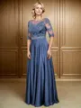 A-line Scoop 1/2 Sleeves Appliques Lace Floor-Length Satin Chiffon Mother of the Bride Dress