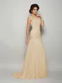 Trumpet/Mermaid Scoop Sweep Train Chiffon Mother of the Bride Dresses With Beading
