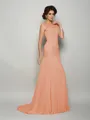 Trumpet/Mermaid Scoop Sweep Train Chiffon Mother of the Bride Dresses With Beading