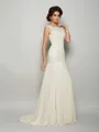 Trumpet/Mermaid Scoop Sweep Train Chiffon Mother of the Bride Dresses With Beading