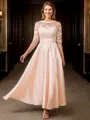 A-line Scoop 1/2 Sleeves Appliques Lace Ankle-Length Satin Mother of the Bride Dress