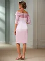 Sheath Off-the-Shoulder 3/4 Sleeves Appliques Lace Knee-Length Satin Mother of the Bride Dress