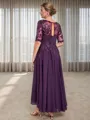 A-line Scoop 1/2 Sleeves Appliques Lace Asymmetrical Chiffon Mother of the Bride Dress
