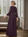 A-line V-neck Long Sleeves Appliques Lace Ankle-Length Chiffon Mother of the Bride Dress