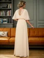 A-line V-neck 1/2 Sleeves Pleated Floor-Length Chiffon Mother of the Bride Dress