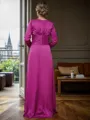 A-line V-neck 3/4 Sleeves Pleated Floor-Length Satin Chiffon Mother of the Bride Dress