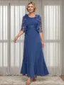 A-line Scoop Appliques Lace Ankle-Length Chiffon Mother of the Bride Dress