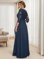 A-line V-neck 3/4 Sleeves Appliques Lace Floor-Length Chiffon Mother of the Bride Dress