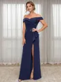 Sheath Off-the-Shoulder Appliques Lace Floor-Length Stretch Crepe Mother of the Bride Dress