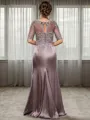 Sheath Scoop 1/2 Sleeves Appliques Lace Floor-Length Silk Like Satin Mother of the Bride Dress