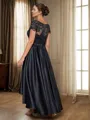A-line Scoop Short Sleeves Appliques Lace Asymmetrical Satin Mother of the Bride Dress