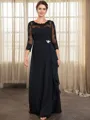 A-line Scoop 3/4 Sleeves Appliques Lace Floor-Length Chiffon Mother of the Bride Dress