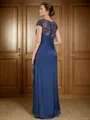Sheath Scoop Short Sleeves Appliques Lace Floor-Length Satin Chiffon Mother of the Bride Dress