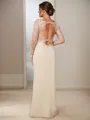 Sheath Scoop Long Sleeves Appliques Lace Floor-Length Chiffon Mother of the Bride Dress