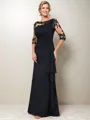 Sheath Scoop 1/2 Sleeves Appliques Lace Floor-Length Chiffon Mother of the Bride Dress