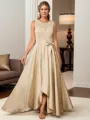 A-line Scoop Appliques Lace Asymmetrical Satin Mother of the Bride Dress