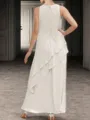 A-Line Scoop Sleeveless Ruffles Ankle-Length Chiffon Mother of the Bride Dress