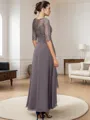 A-Line Bateau 1/2 Sleeves Applique Asymmetrical Chiffon Mother of the Bride Dress