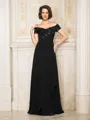 A-Line/Princess Off-the-Shoulder Sweep Train Chiffon Mother of the Bride Dresses With Appliques Lace