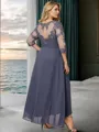 A-line Scoop 3/4 Sleeves Appliques Lace Asymmetrical Chiffon Mother of the Bride Dress