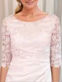 Sheath Scoop 3/4 Sleeves Appliques Lace Knee-Length Satin Mother of the Bride Dress