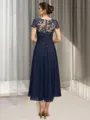 A-line Scoop Short Sleeves Appliques Lace Asymmetrical Chiffon Mother of the Bride Dress
