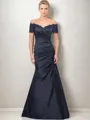 Sheath Off-the-Shoulder Short Sleeves Pleated Floor-Length Satin Mother of the Bride Dress