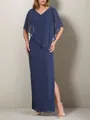 Sheath V-neck 1/2 Sleeves Ruffles Floor-Length Chiffon Mother of the Bride Dress