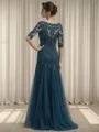 Sheath V-neck 1/2 Sleeves Appliques Lace Sweep Train Tulle Mother of the Bride Dress