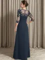 A-line Bateau 3/4 Sleeves Appliques Lace Floor-Length Chiffon Mother of the Bride Dress