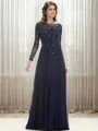 A-line Bateau Long Sleeves Appliques Lace Floor-Length Tulle Mother of the Bride Dress
