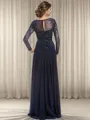 A-line Bateau Long Sleeves Appliques Lace Floor-Length Tulle Mother of the Bride Dress