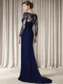 Sheath Bateau Long Sleeves Appliques Lace Sweep Train Stretch Crepe Mother of the Bride Dress
