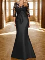 Sheath Scoop 3/4 Sleeves Appliques Lace Floor-Length Satin Mother of the Bride Dress
