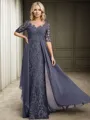 Sheath Scoop 1/2 Sleeves Appliques Lace Floor-Length Chiffon Mother of the Bride Dress