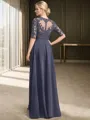 Sheath Scoop 1/2 Sleeves Appliques Lace Floor-Length Chiffon Mother of the Bride Dress