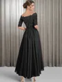 A-line Bateau 1/2 Sleeves Appliques Lace Asymmetrical Chiffon Mother of the Bride Dress