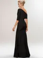 Sheath One-Shoulder Short Sleeves Ruffles Floor-Length Stretch Crepe Mother of the Bride Dress