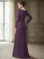 Sheath Scoop Long Sleeves Appliques Lace Floor-Length Stretch Crepe Mother of the Bride Dress
